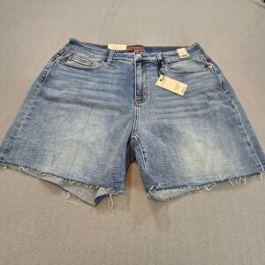 Judy Blue Womens 3XL High Waist Raw Hem Denim Shorts Light Wash NWT